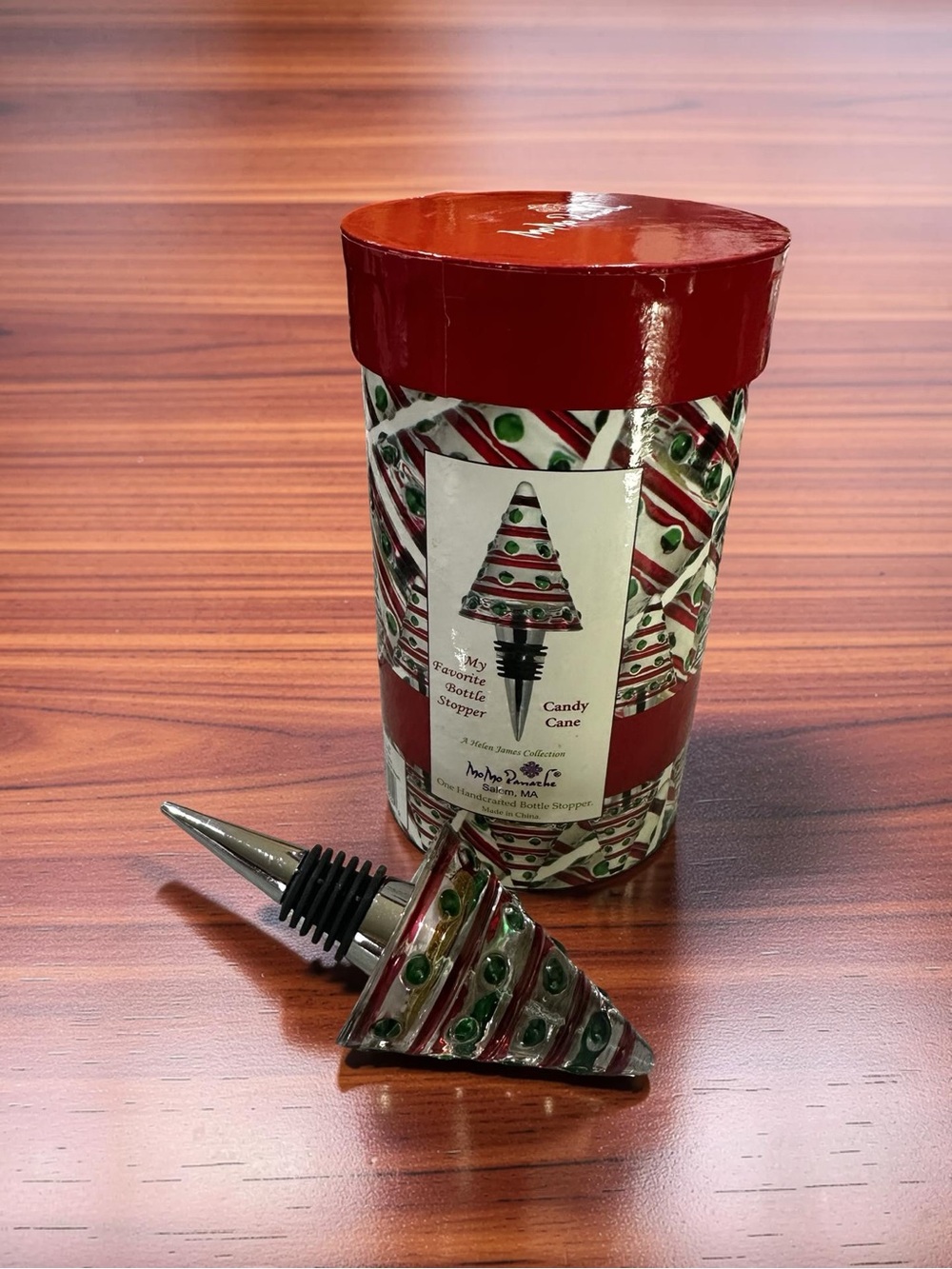 Candy Cane Tree Holiday Bottle Stopper - Red & Green Christmas